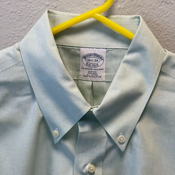 Brooks Brothers‎ Mens Slim Fit Non-Iron Button-Down Shirt 16 1/2 - 34 Green - Picture 2 of 16